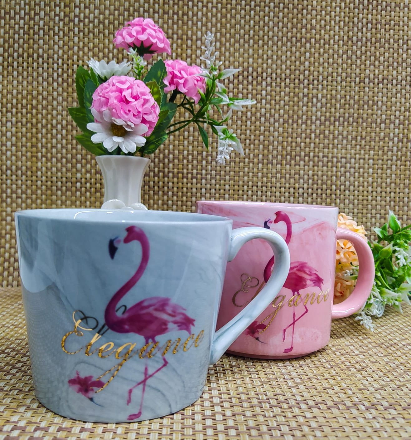 Caneca Cerâmica 400ml Flamingo Cinza Ou Rosa - Imagem 3